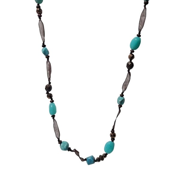 Unbranded Jewelry - Boho Beaded Ribbon Necklace Blue Brown Beads Southwest Fashion Jewelry Women